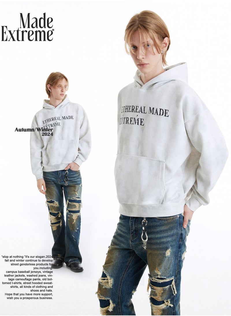 MADEEXTREME Dirty Cotton Washed Outdated American Letter Printed Premium Hoodie