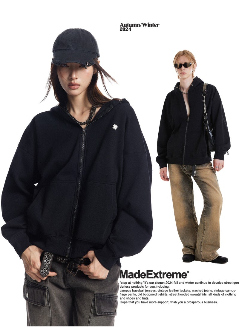 MADEEXTREME Silver Fox Fleece Heavy-Duty Zipper Hooded Cardigan Sweatshirt