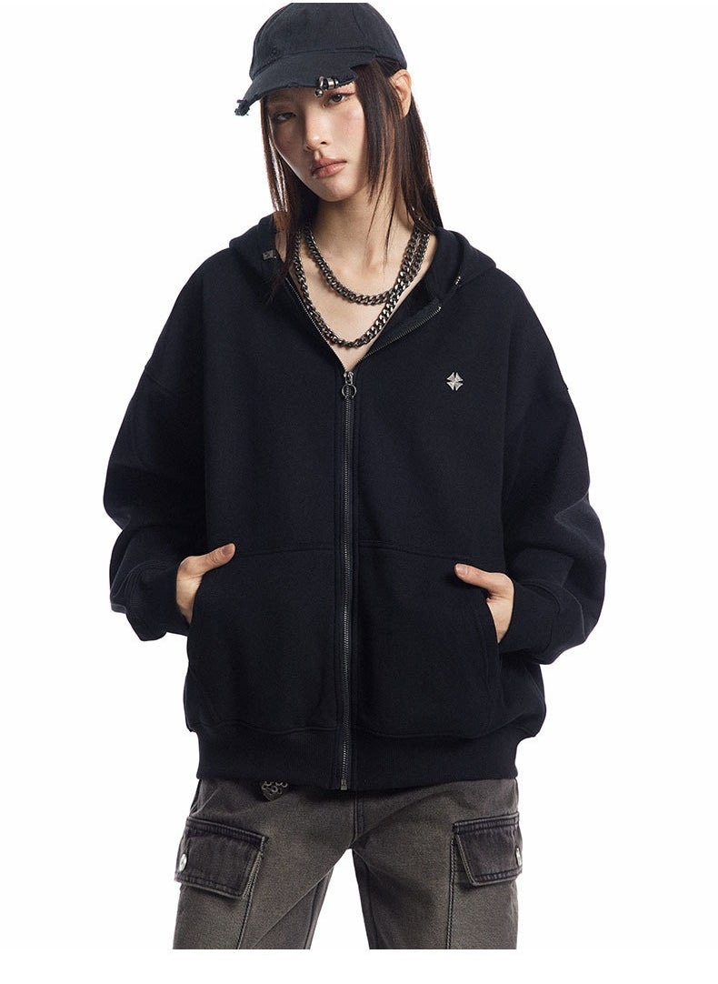 MADEEXTREME Silver Fox Fleece Heavy-Duty Zipper Hooded Cardigan Sweatshirt