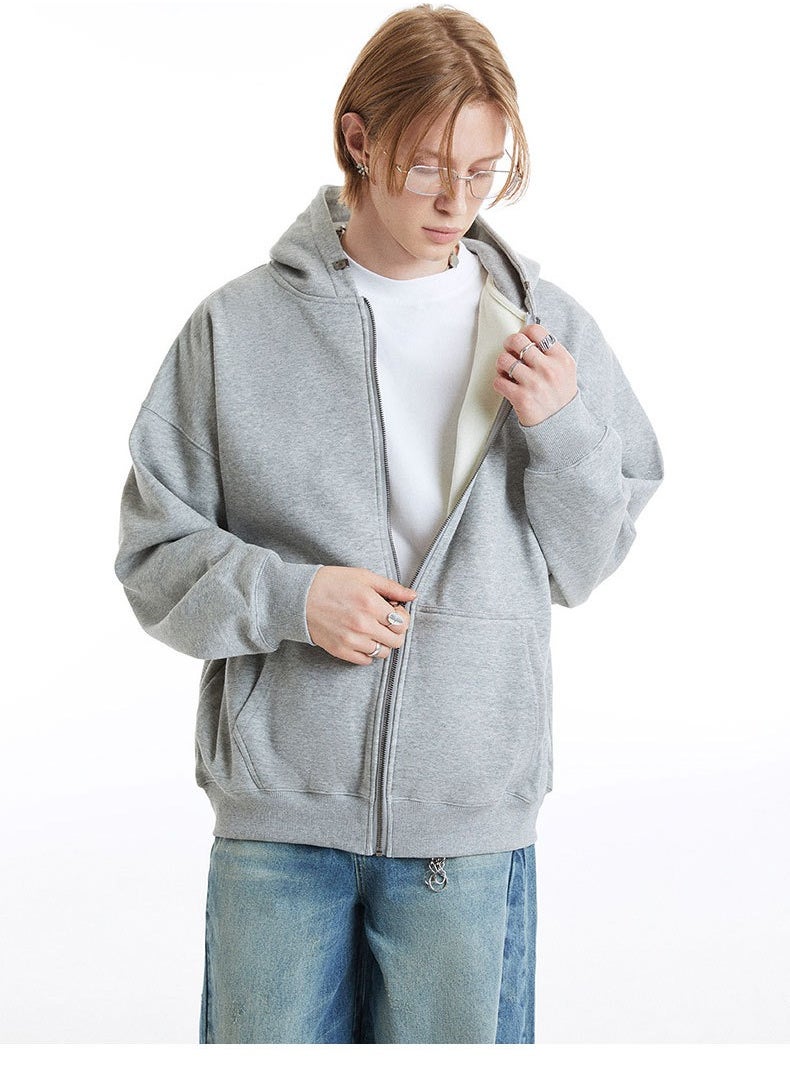 MADEEXTREME Silver Fox Fleece Heavy-Duty Zipper Hooded Cardigan Sweatshirt