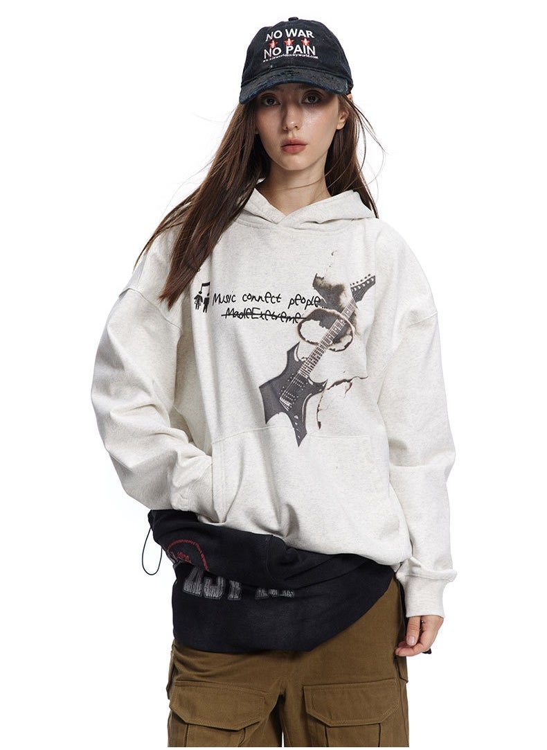 MADEEXTREME Printed Vintage Hooded Sweatshirt