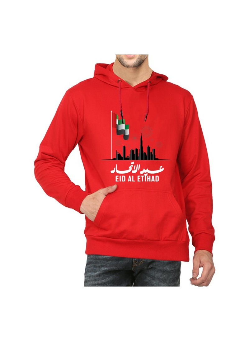 Eid Al Etihad Unisex Cotton Pullover Hoodie With Drawstring–Soft And Comfortable Hoodie For Men And Women–Perfect For Eid Al Etihad Celebrations