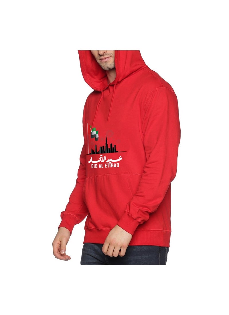 Eid Al Etihad Unisex Cotton Pullover Hoodie With Drawstring–Soft And Comfortable Hoodie For Men And Women–Perfect For Eid Al Etihad Celebrations