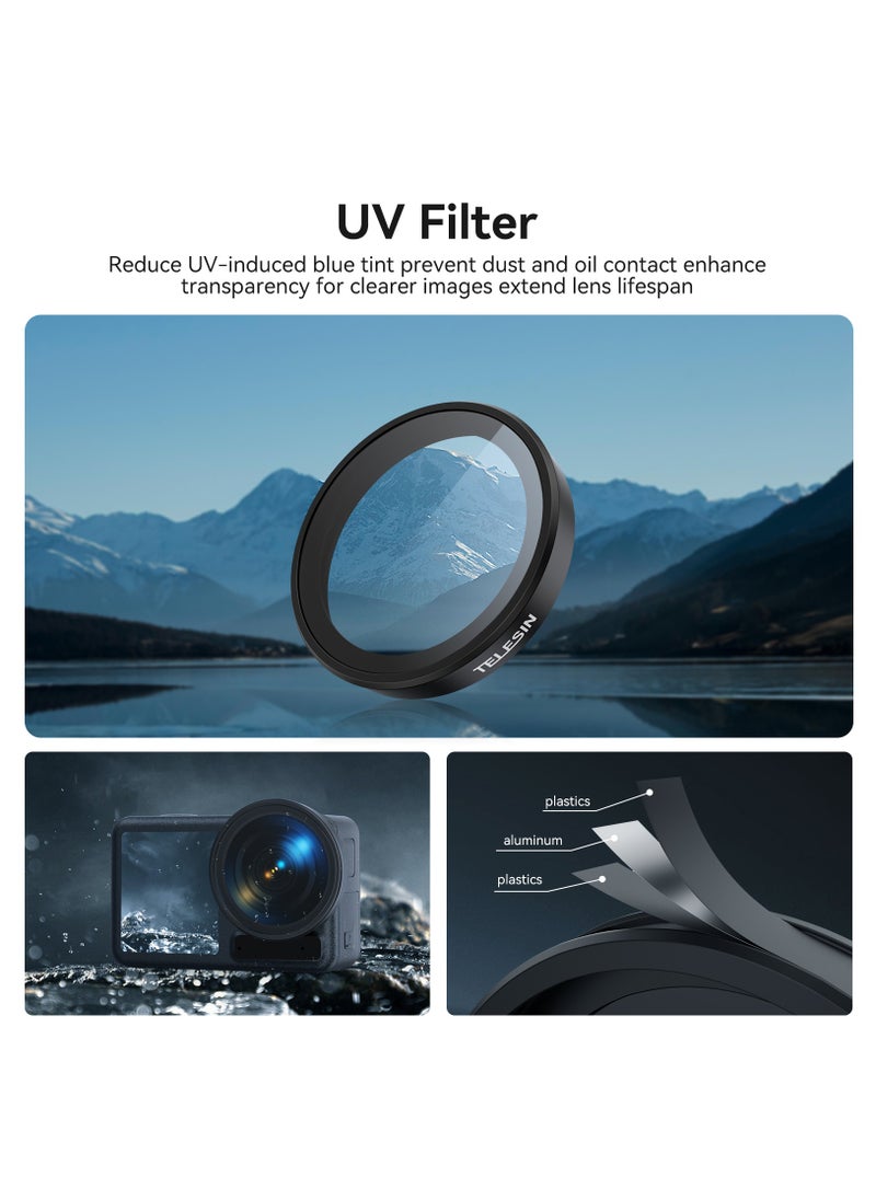 UV Protection Filter for DJI Osmo Action 5/4/3 – High Transparency, Anti-Reflective, Multi-Layer Coating, Aluminum Alloy Frame, Schott Glass, Nano Coating for Waterproof, Scratch, Dust & Smudge Resistance – No Vignetting, True Color Accuracy