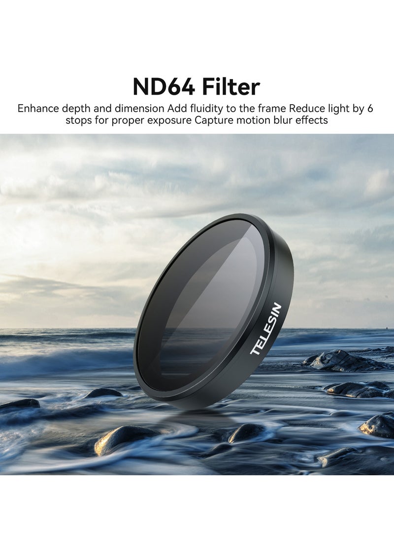 ND64 Neutral Density Filter for DJI Osmo Action 5/4/3 - Aluminum Alloy Frame, Schott Glass, Multi-Layer Coating, Nano Coating, Waterproof, Scratch-Resistant, High Color Fidelity, No Vignetting