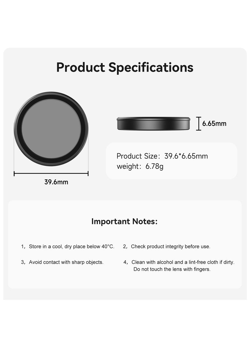 ND64 Neutral Density Filter for DJI Osmo Action 5/4/3 - Aluminum Alloy Frame, Schott Glass, Multi-Layer Coating, Nano Coating, Waterproof, Scratch-Resistant, High Color Fidelity, No Vignetting