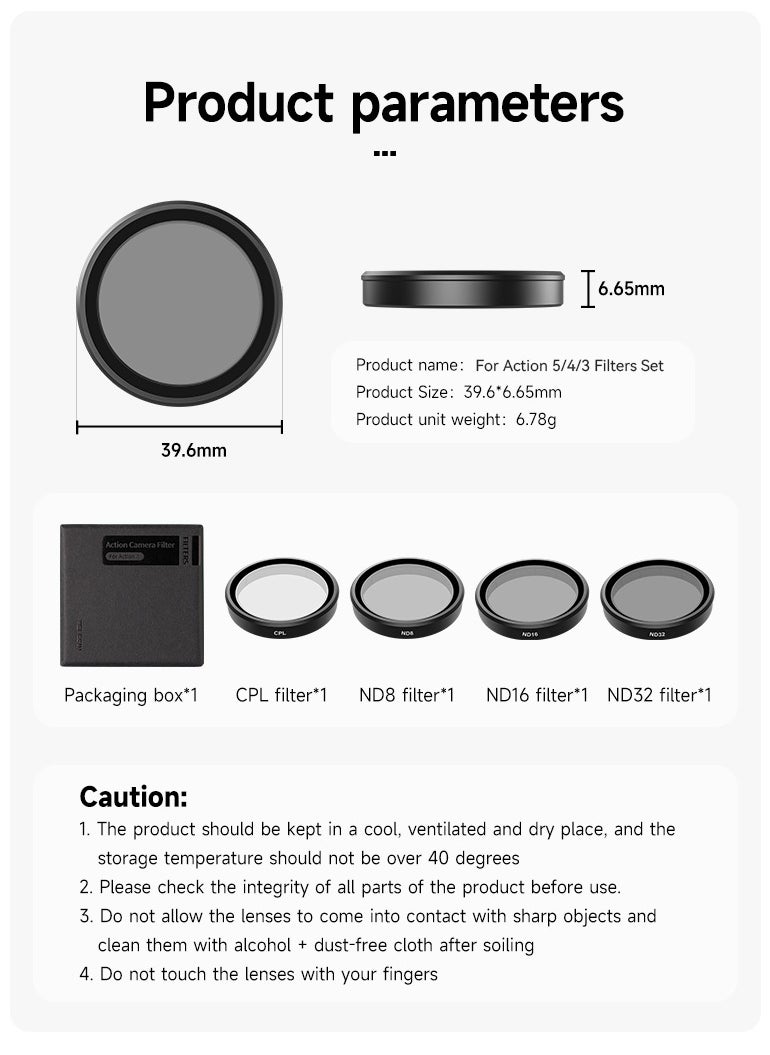 Osmo Action 5 Pro ND Filter Set for DJI Osmo Action 5 Pro, 4 Pack ND8 ND16 ND32 CPL Neutral Density Filter Kit Accessories, Multi Coated HD Optical