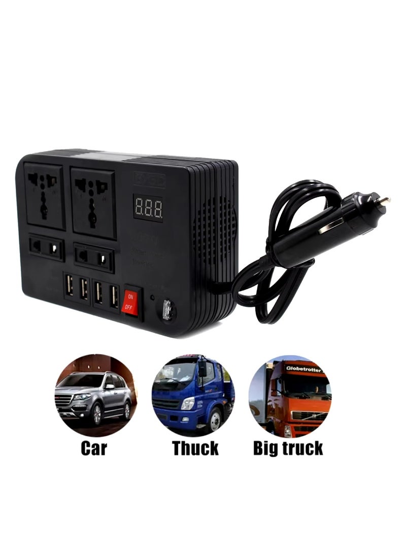 200W Car Power Inverter DC 12V To 220V AC Converter LED Display Sockets Modified Sine Wave Power Inverter With 4 USB Ports For Laptop Car Plug Adapter Car Power Inverter Car Charger Fast Charger