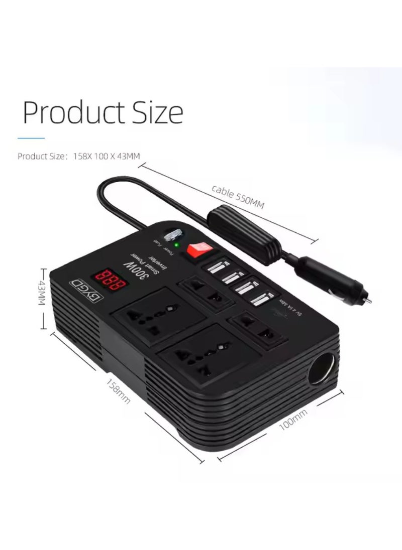 200W Car Power Inverter DC 12V To 220V AC Converter LED Display Sockets Modified Sine Wave Power Inverter With 4 USB Ports For Laptop Car Plug Adapter Car Power Inverter Car Charger Fast Charger