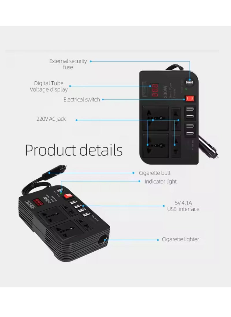 200W Car Power Inverter DC 12V To 220V AC Converter LED Display Sockets Modified Sine Wave Power Inverter With 4 USB Ports For Laptop Car Plug Adapter Car Power Inverter Car Charger Fast Charger