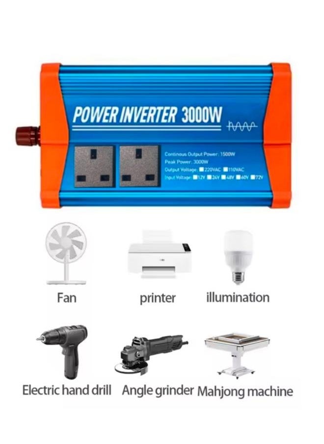 Pure Sine Wave Inverter, 3000W Continuous 1500W DC 12V Hybrid Solar Power Converter with USB Interface