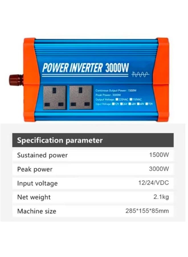 Pure Sine Wave Inverter, 3000W Continuous 1500W DC 12V Hybrid Solar Power Converter with USB Interface