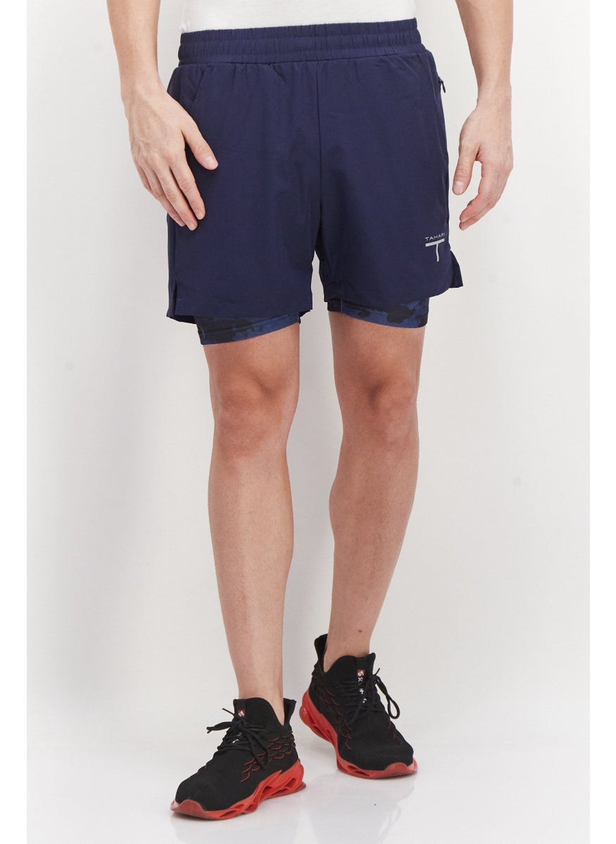 Men Sportswear Fit Training Shorts, Navy Blue