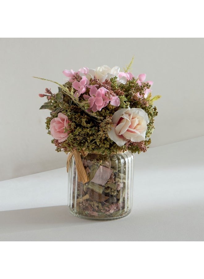 Caven Mix Rose Arrangement in Glass Vase with Potpourri 13 x 18 x 13 cm
