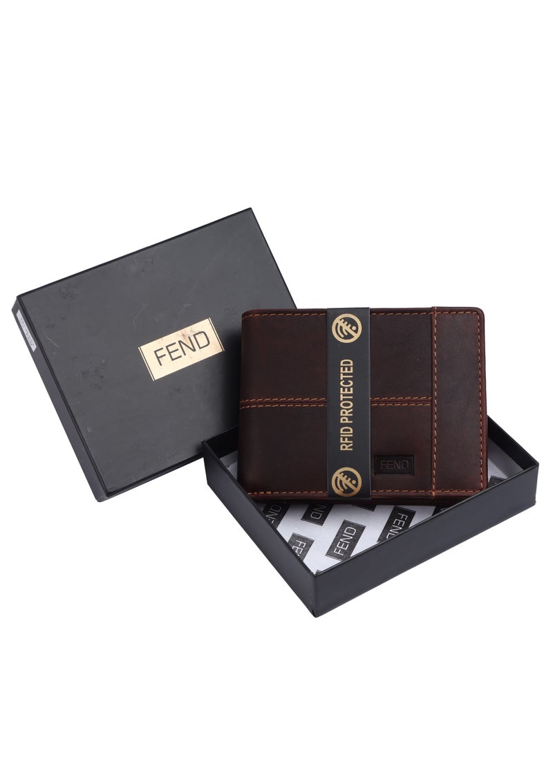 Fend Genuine Leather Men's Wallet with RFID Protection Brown