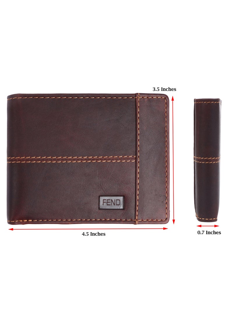 Fend Genuine Leather Men's Wallet with RFID Protection Brown