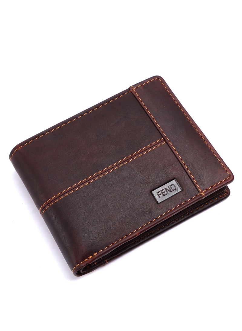 Fend Genuine Leather Men's Wallet with RFID Protection Brown