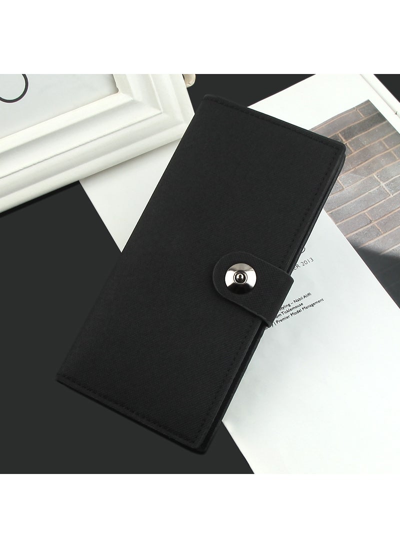 Mens Long Canvas Wallet with Magnetic Buckle and Multiple Card Slots127 button long black 127 button long black