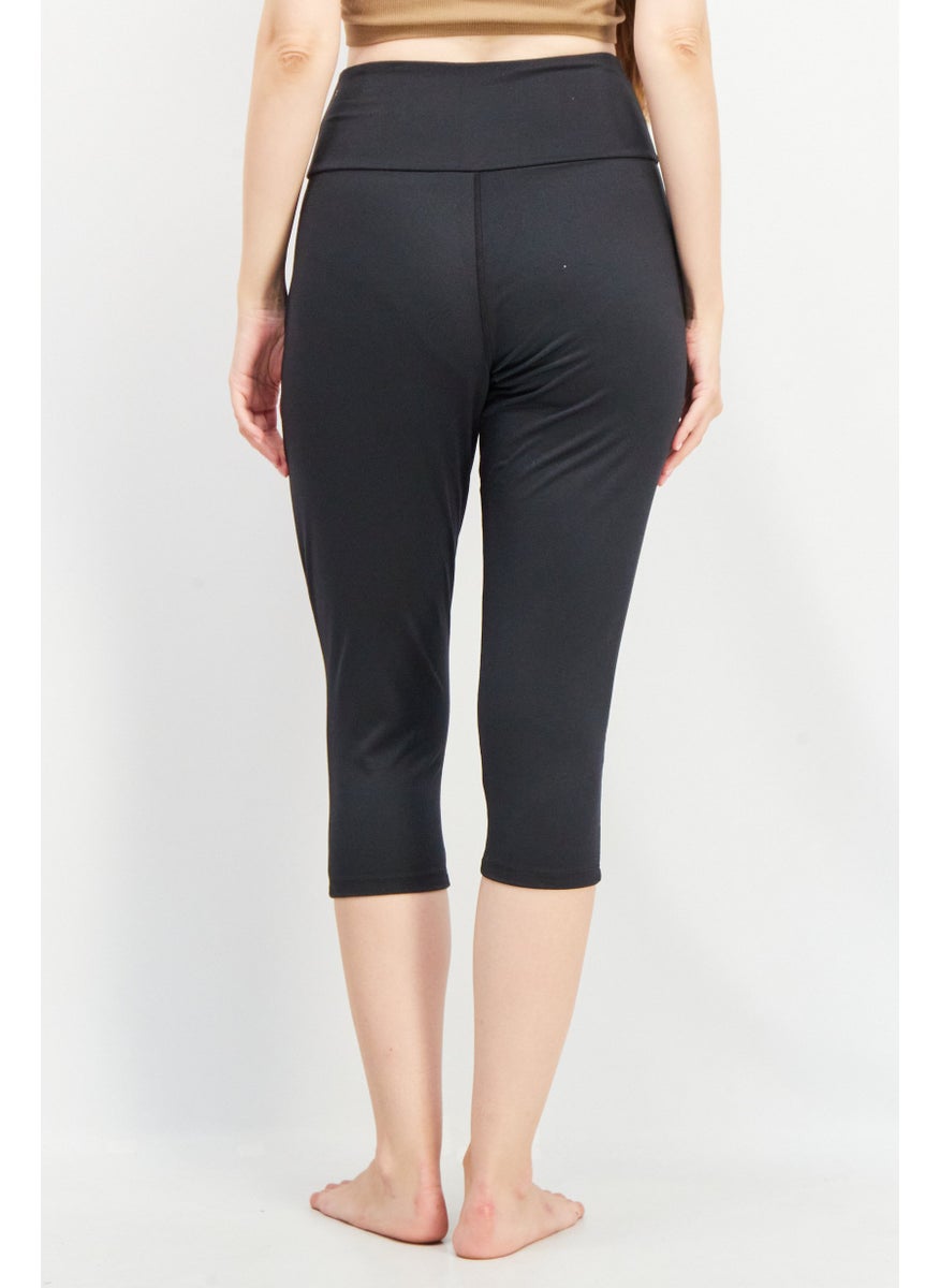 Women 2 Piece Plain Pull On Leggings Set, Black