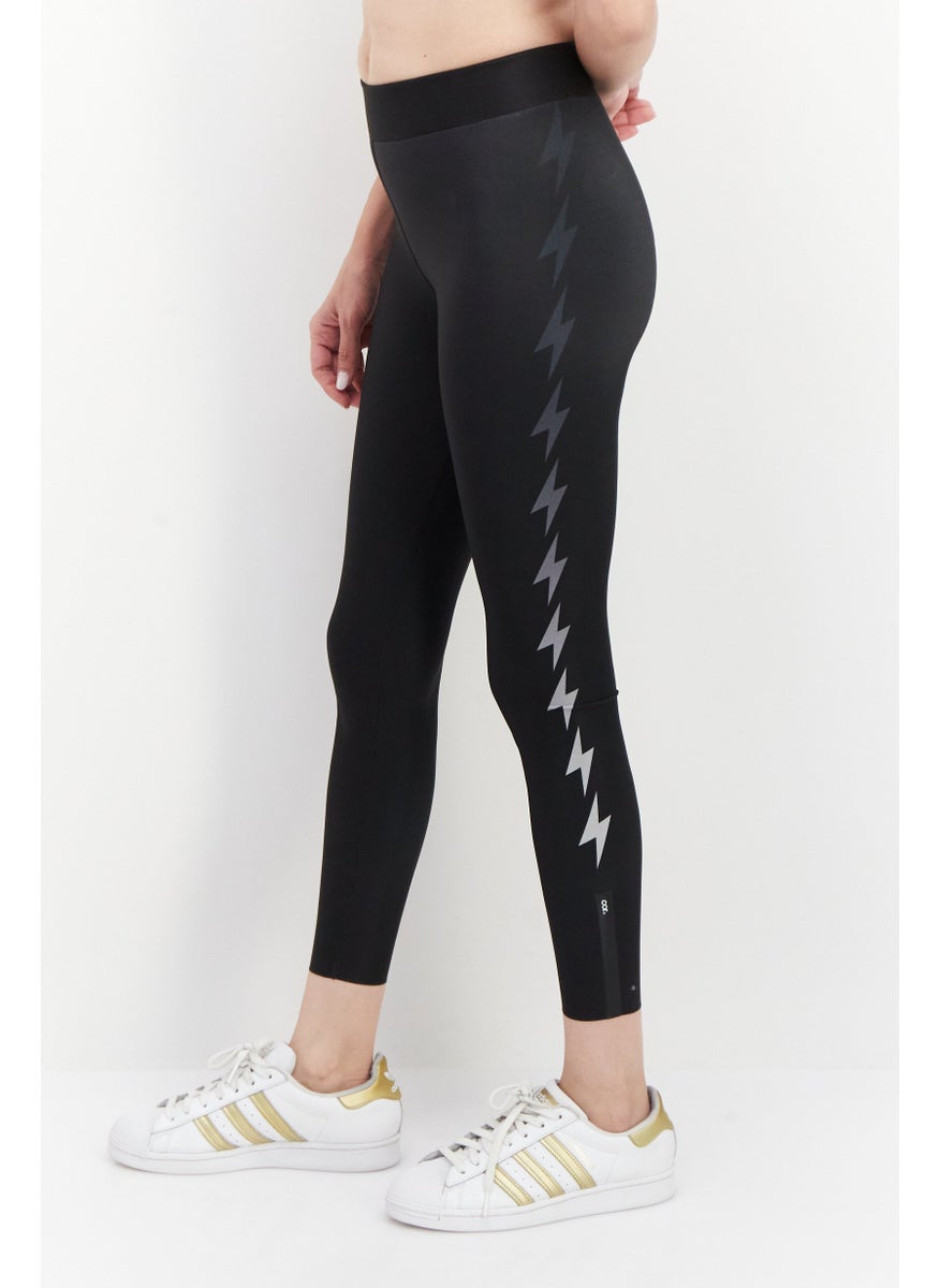 Women Full Length Graphic Print Leggings, Black Combo