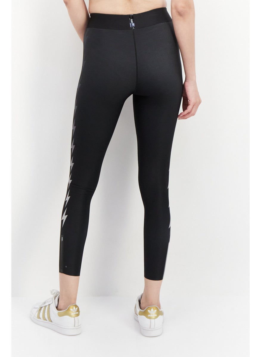 Women Full Length Graphic Print Leggings, Black Combo