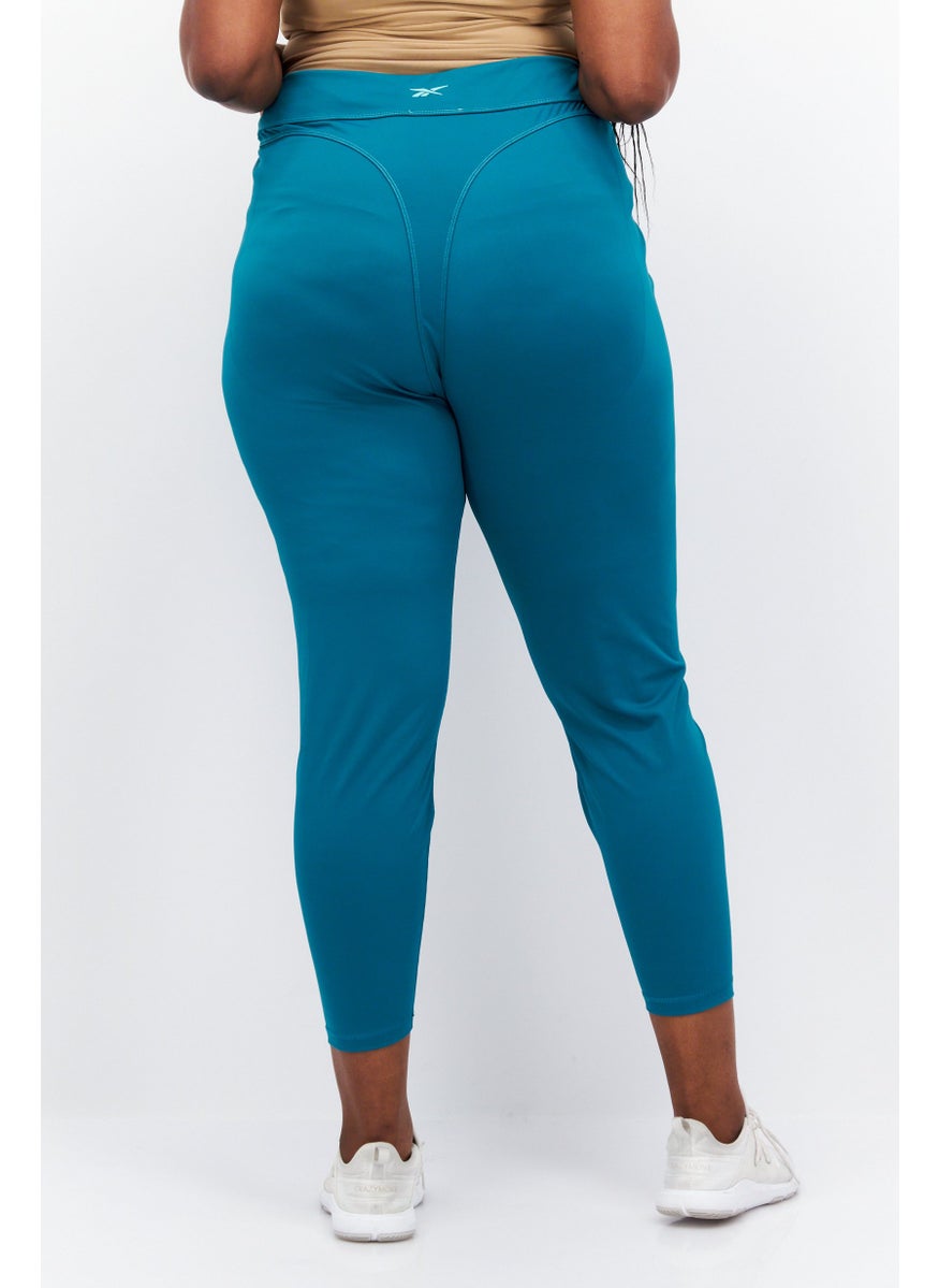 Women Plus Size Training Tights, Teal Blue