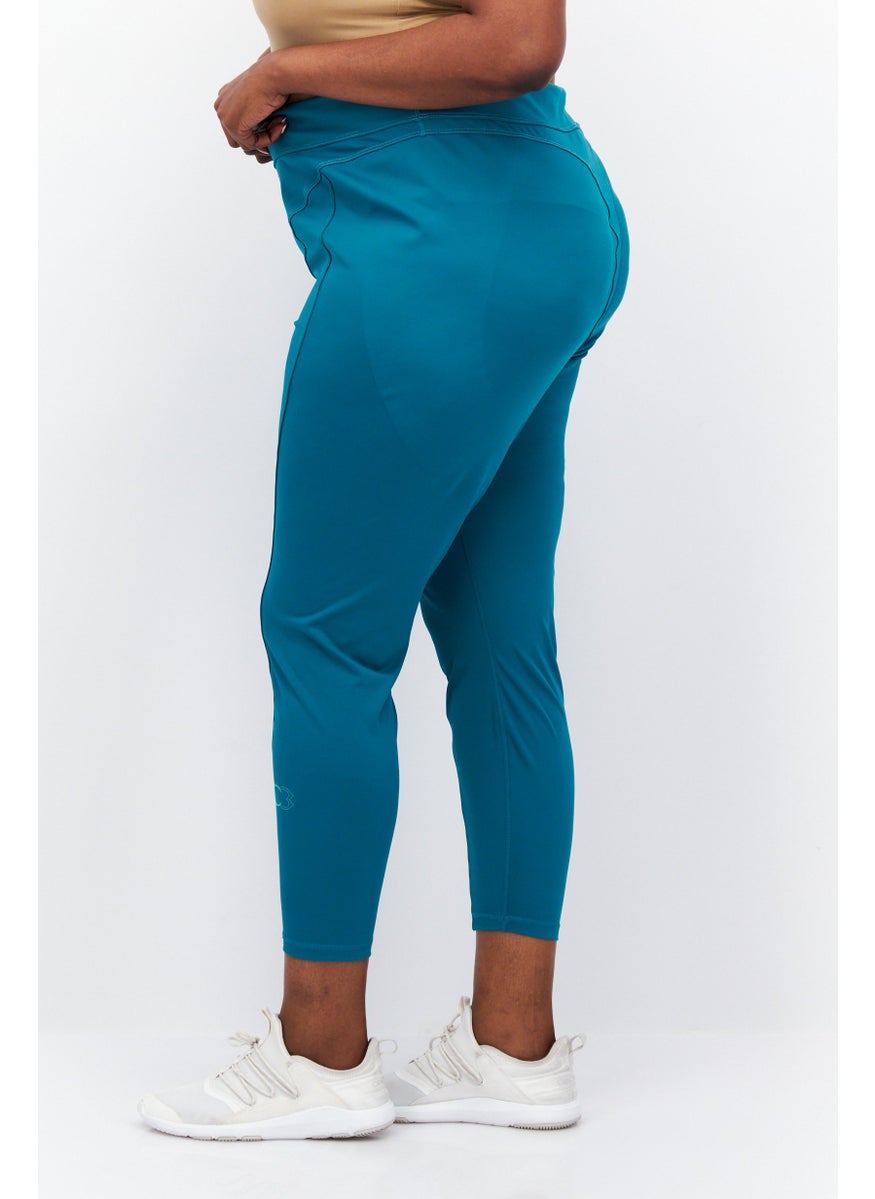 Women Plus Size Training Tights, Teal Blue