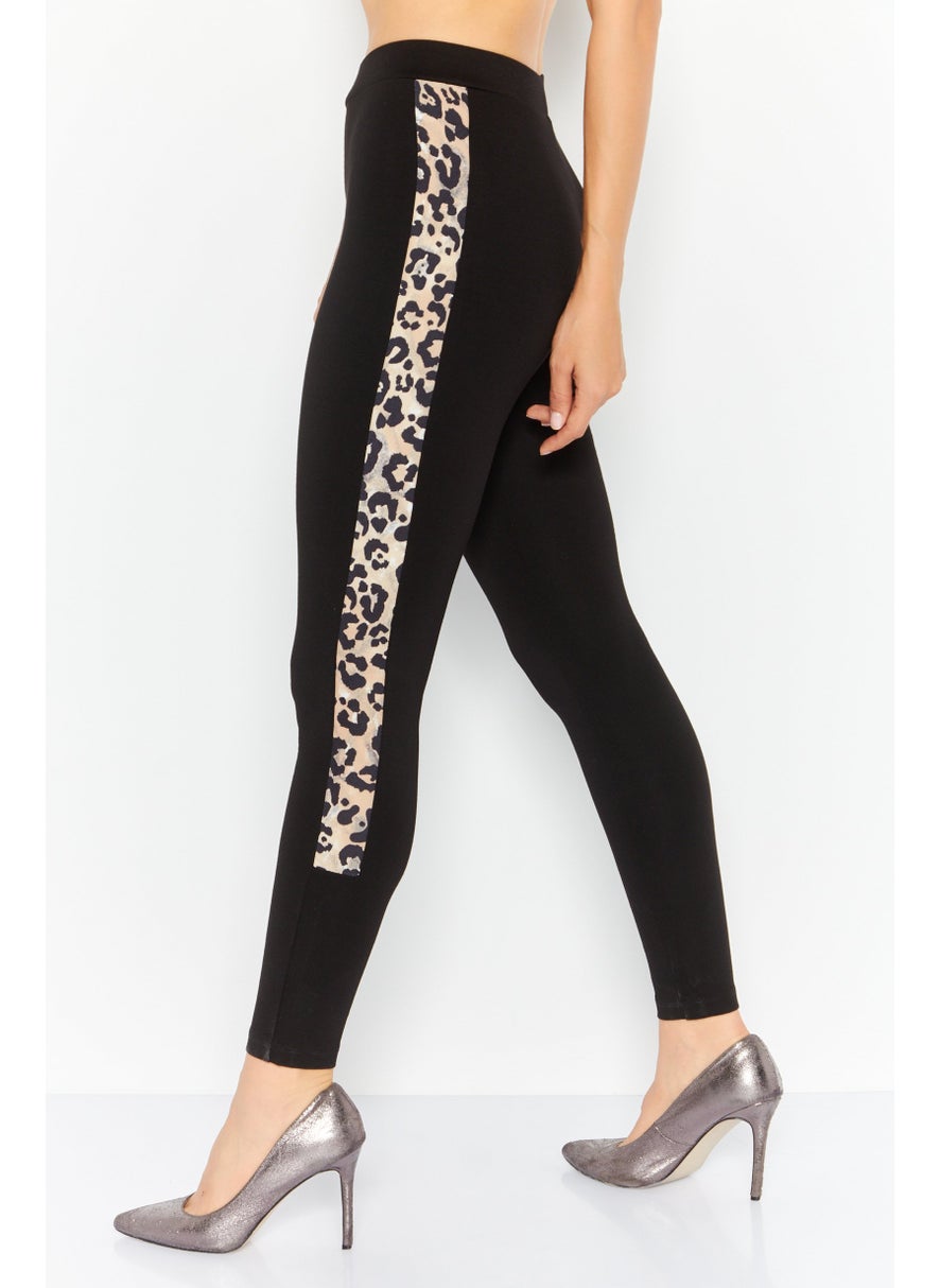 Women Animal Print Pull On Leggings, Black