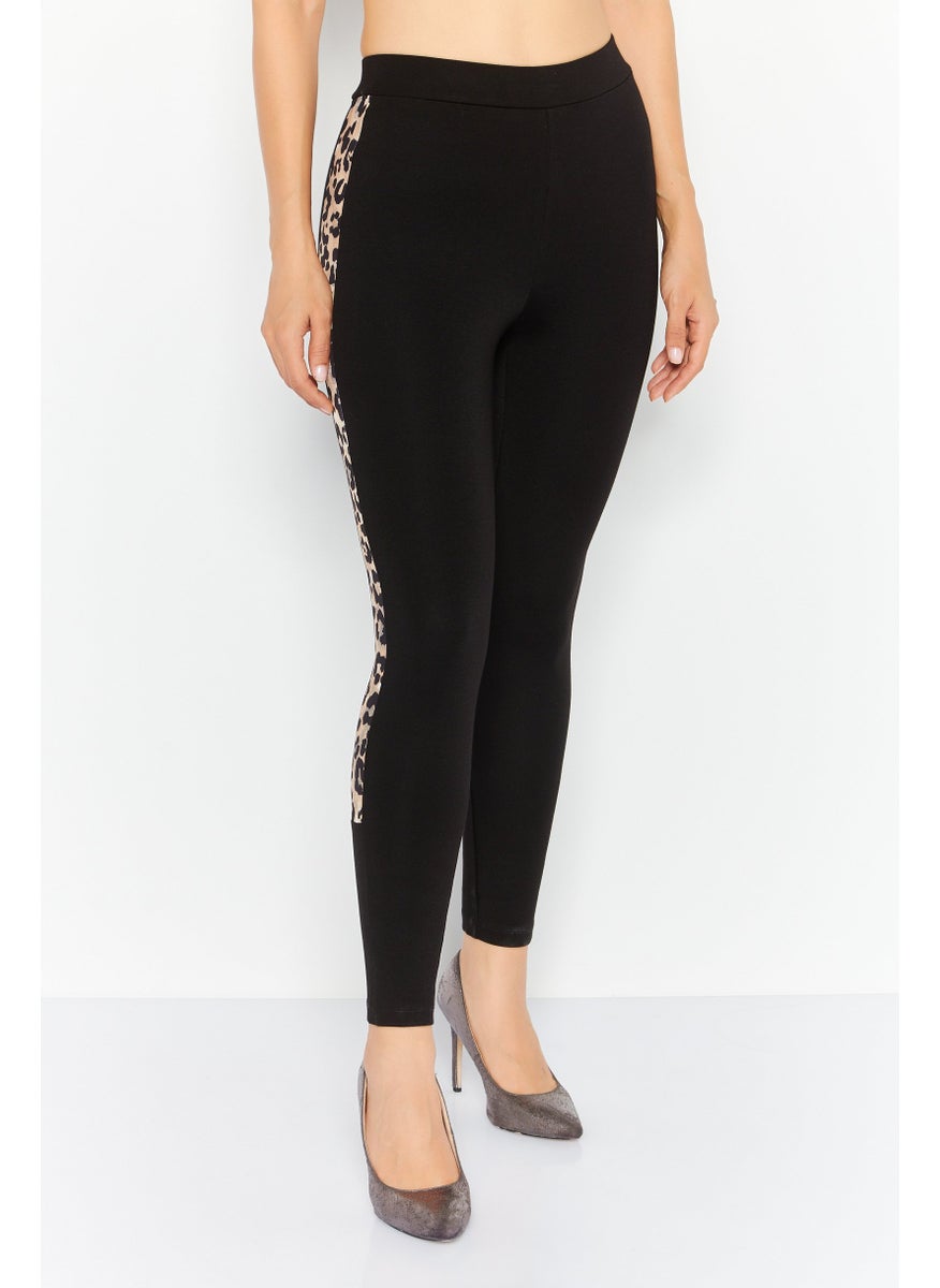 Women Animal Print Pull On Leggings, Black