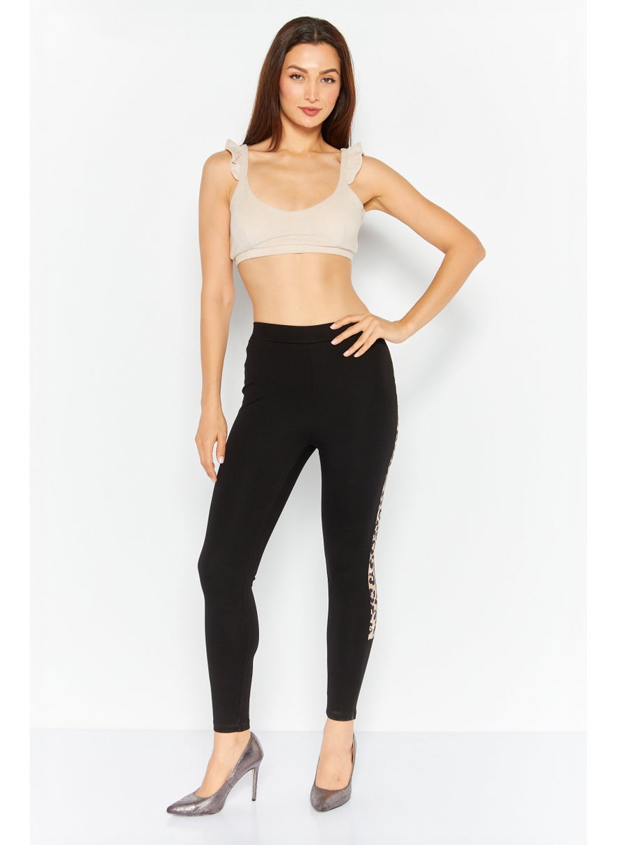 Women Animal Print Pull On Leggings, Black
