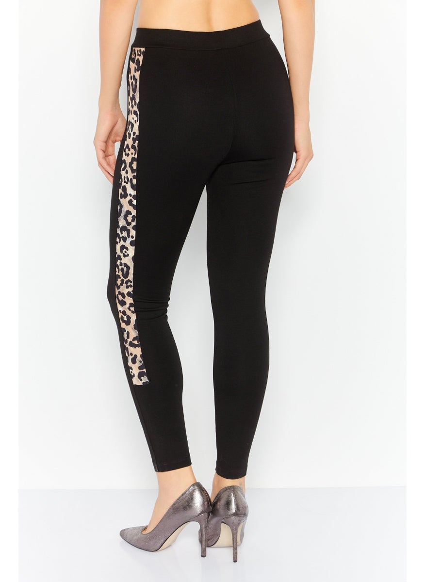 Women Animal Print Pull On Leggings, Black