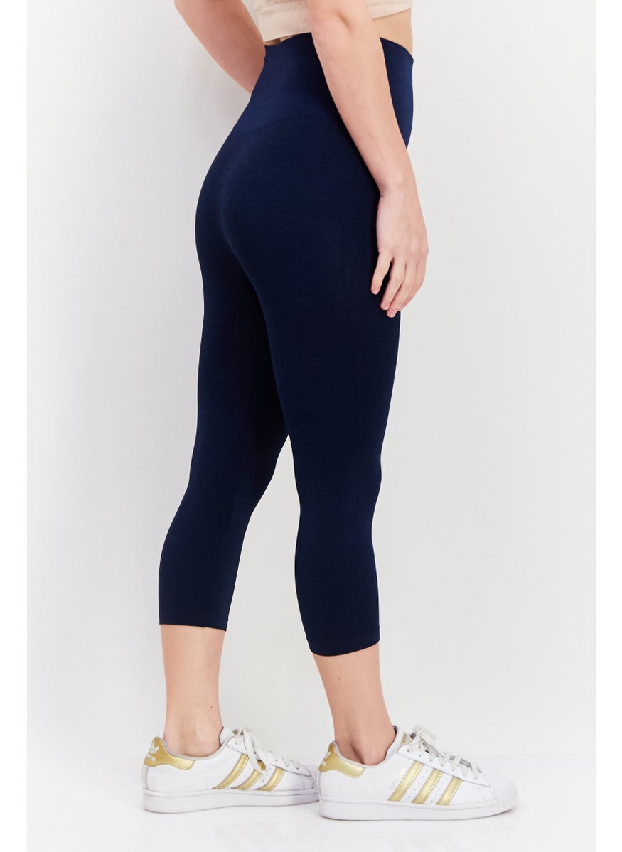 Women Regular Fit Textured Seamless Leggings, Navy Blue