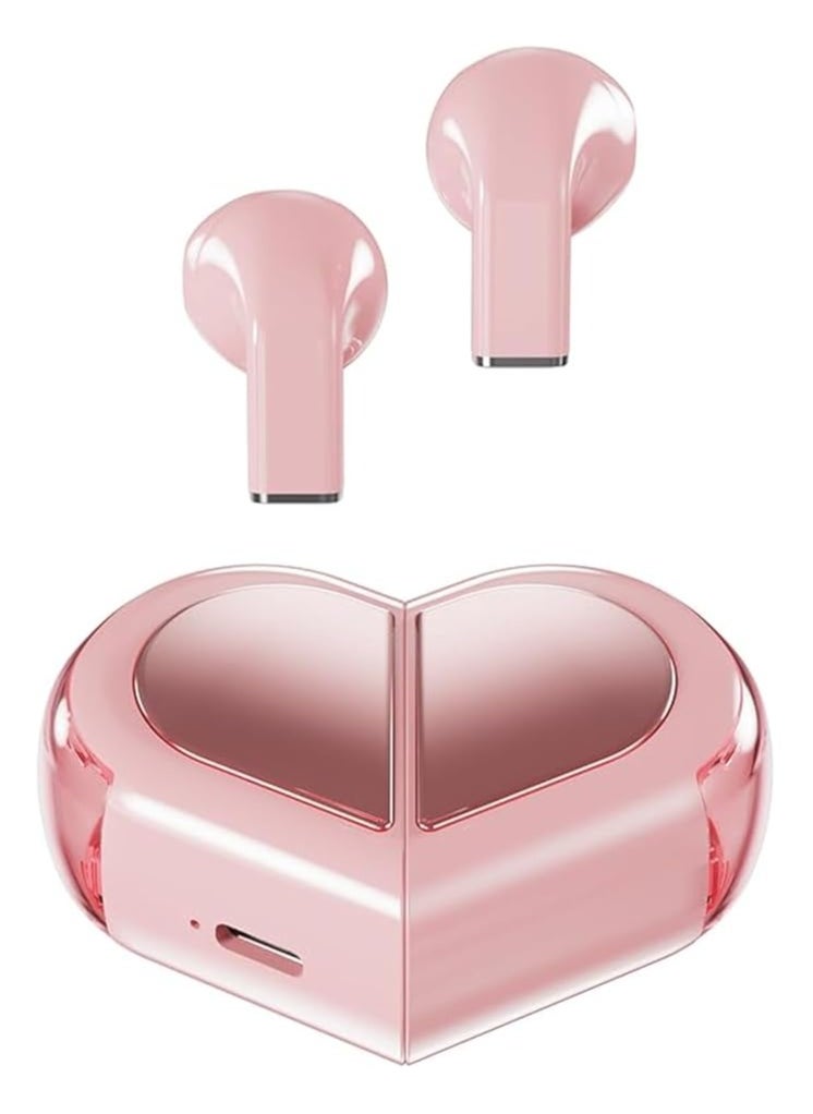 Pink Heart Wireless Earbuds for Girls Kids, Cute Mini Tiny Small Invisible Earbuds Wireless Bluetooth for Small Ears Canals Women Rose Gold Kawai Blue Tooth Ear Buds for iPhone Android