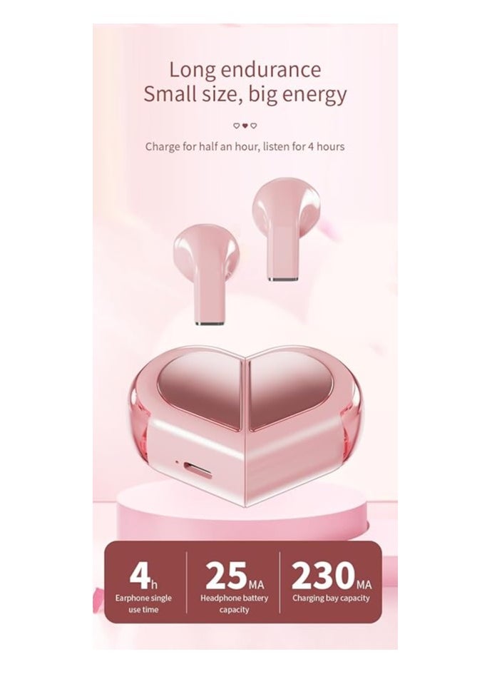 Pink Heart Wireless Earbuds for Girls Kids, Cute Mini Tiny Small Invisible Earbuds Wireless Bluetooth for Small Ears Canals Women Rose Gold Kawai Blue Tooth Ear Buds for iPhone Android