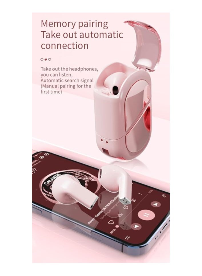 Pink Heart Wireless Earbuds for Girls Kids, Cute Mini Tiny Small Invisible Earbuds Wireless Bluetooth for Small Ears Canals Women Rose Gold Kawai Blue Tooth Ear Buds for iPhone Android