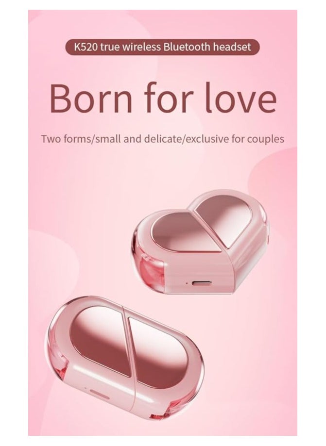 Pink Heart Wireless Earbuds for Girls Kids, Cute Mini Tiny Small Invisible Earbuds Wireless Bluetooth for Small Ears Canals Women Rose Gold Kawai Blue Tooth Ear Buds for iPhone Android