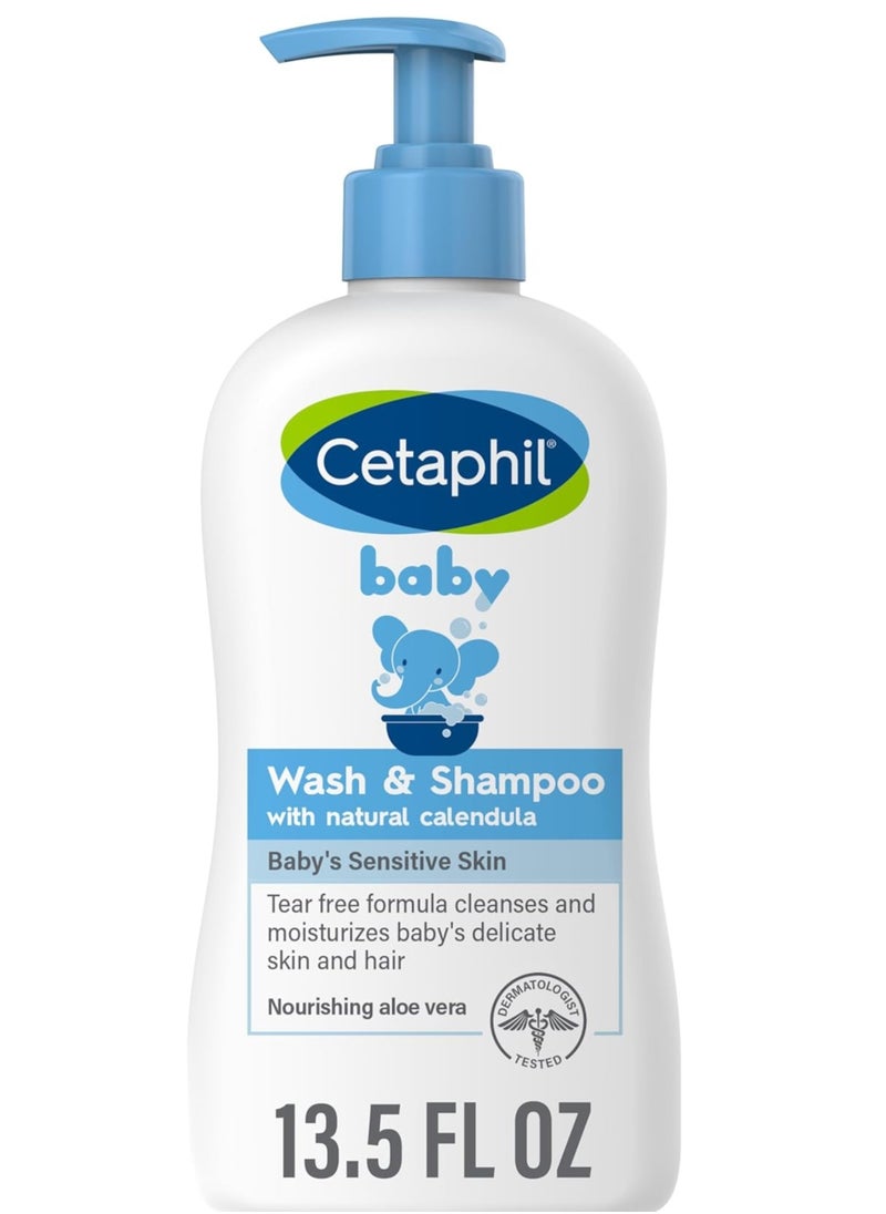 Cetaphil Baby Wash & Shampoo with natural Calendula,Tear Free,Paraben free, with Nourishing aloe vera ,13.5 Fl.Oz(399 mL)