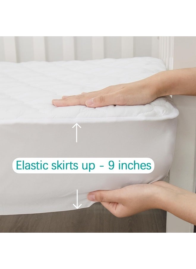 Crib Mattress Protector Sheets Fitted Waterproof Crib Mattress Pad Cover, Noiseless & Machine Wash 100% Absorbent Crib/Toddler Mattress Protector Sheet Quilted, White, 52