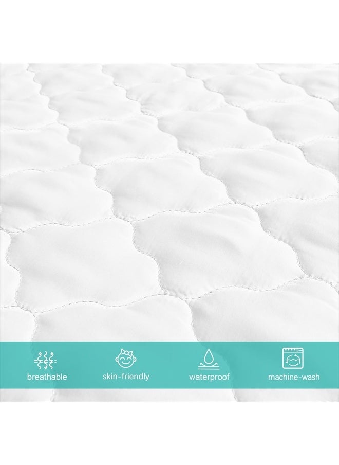 Crib Mattress Protector Sheets Fitted Waterproof Crib Mattress Pad Cover, Noiseless & Machine Wash 100% Absorbent Crib/Toddler Mattress Protector Sheet Quilted, White, 52