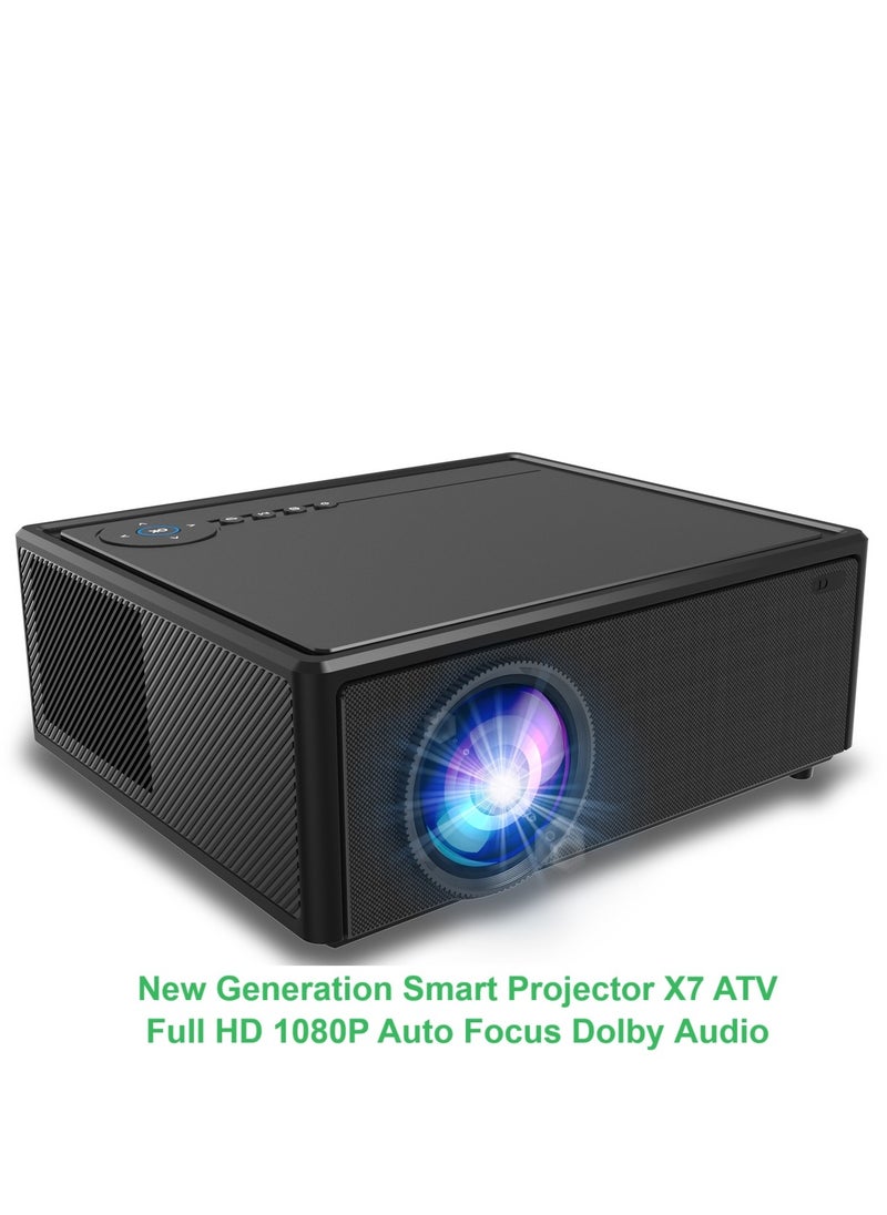 Multifunctional Projector New Generation Smart Projector X7 ATV Full HD 1080P Auto Focus Electric Focus 4-Point Keystone Correction Dolby Audio Dual Stereo Speaker DVD, TV BOX