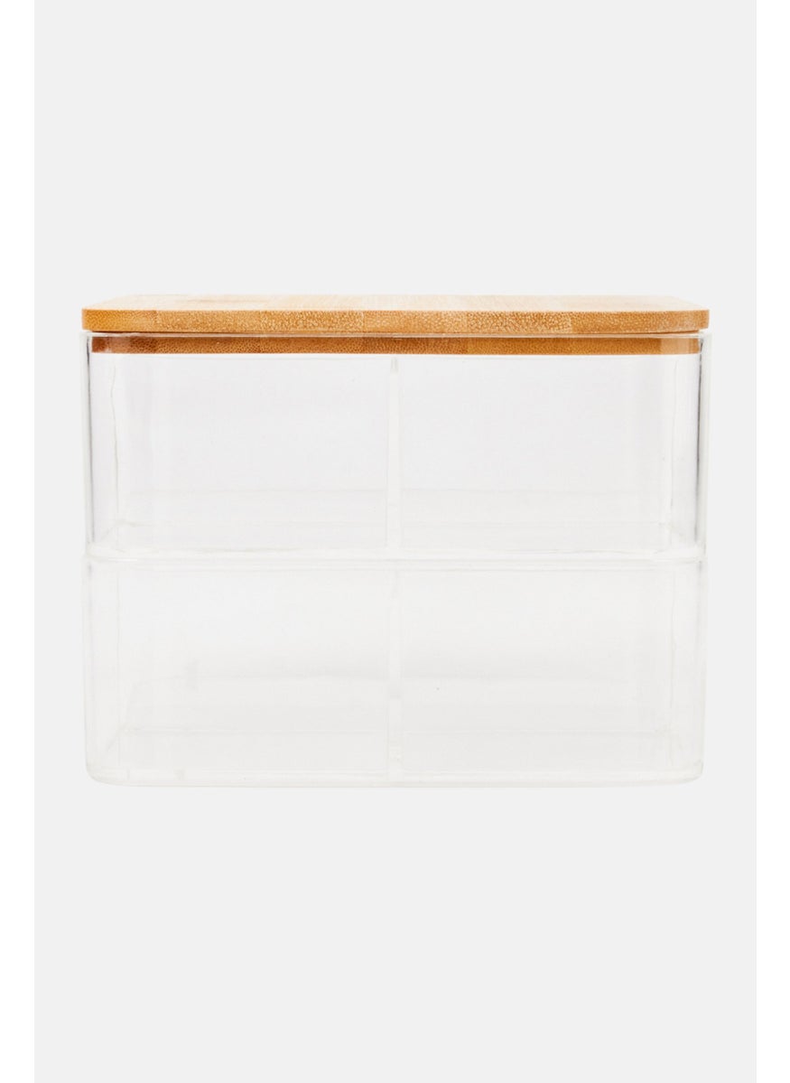 2 Tier Compact Organizer With Mirror And Bamboo Lid, Transparent