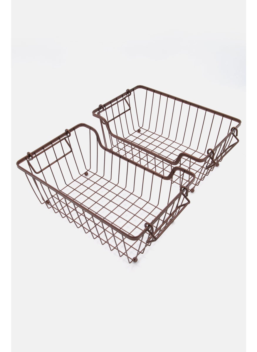 2 Pcs Metal Stacking Basket, Dark Brown