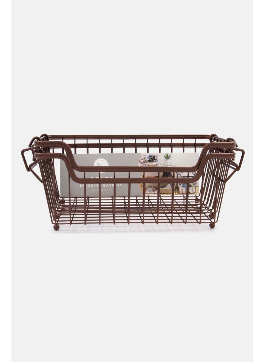 2 Pcs Metal Stacking Basket, Dark Brown