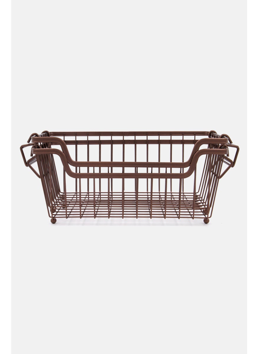 2 Pcs Metal Stacking Basket, Dark Brown