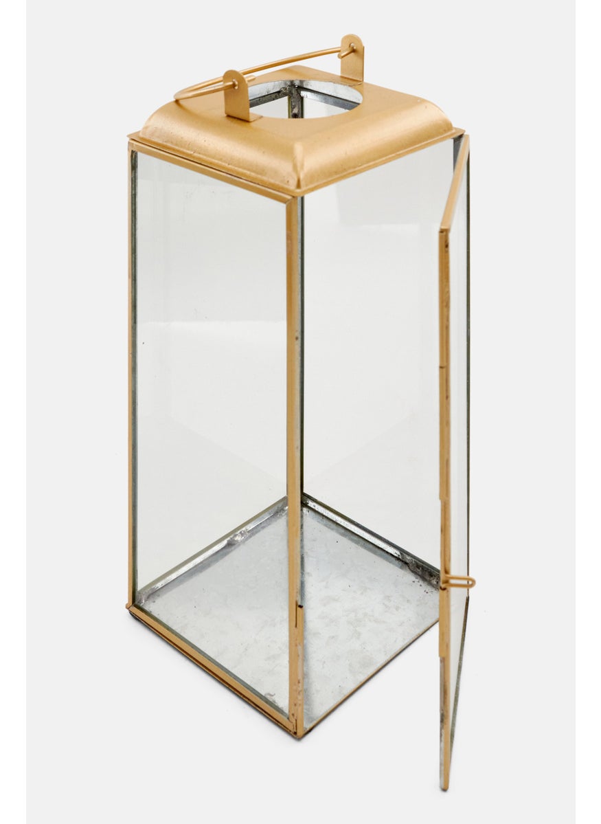 Gold Metal And Glass Lantern 30 cm, Gold