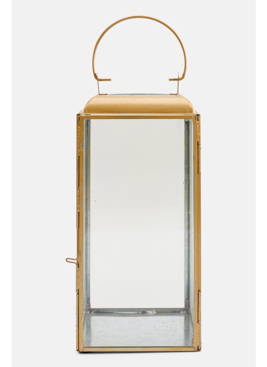 Gold Metal And Glass Lantern 30 cm, Gold