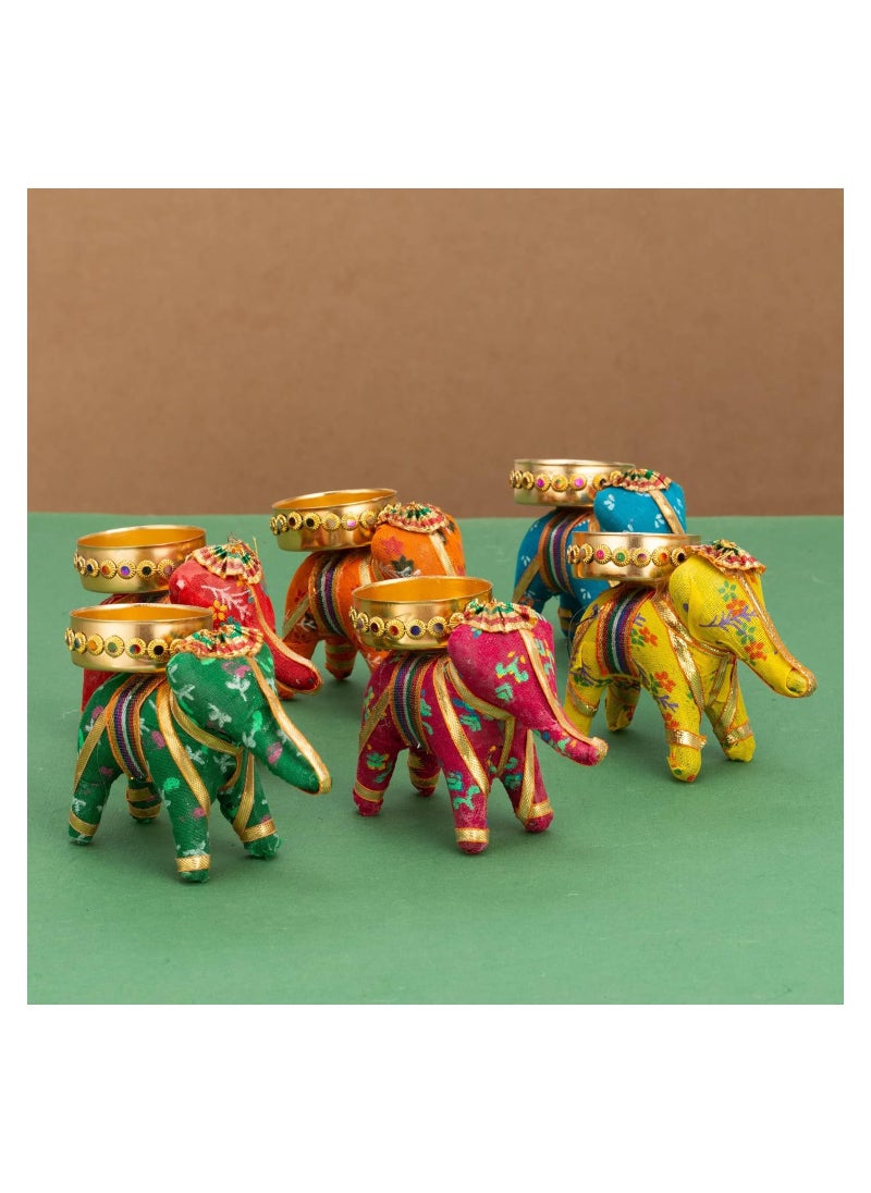 Handcrafted Elephant Tealight Candle Holder/Diwali Diya for Home Decor/Diwali Gift/Diwali Decoration/Corporate Gift for Diwali (Pack of 6)