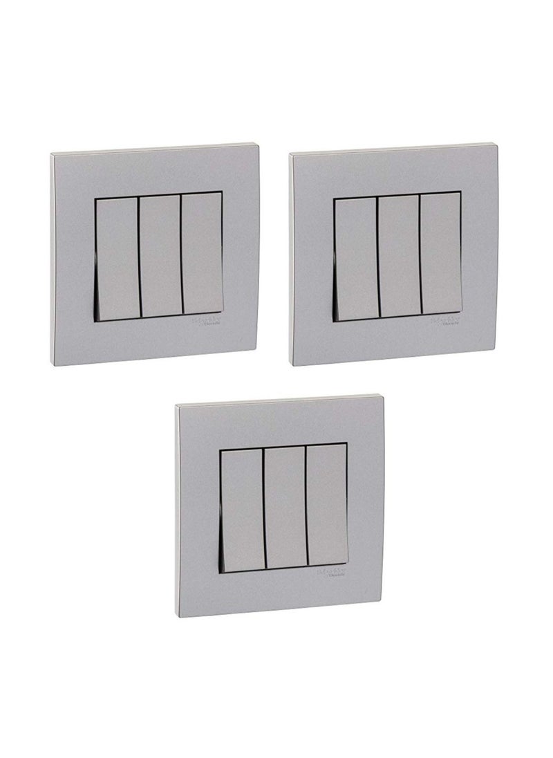 Schneider Electric KB32R_AS Vivace Silver - 2-way plate switch 2 gang - 16AX - Silver - Pack of 3