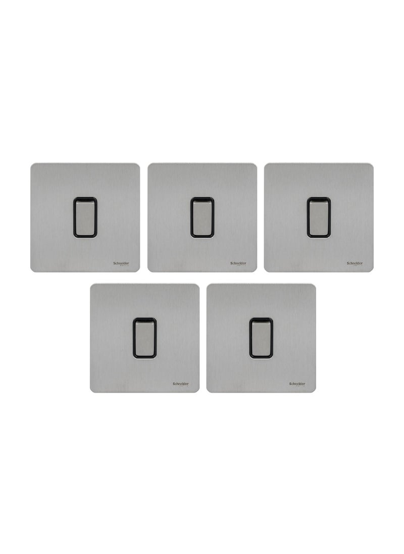 Schneider Electric Ultimate Screwless Flat Plate - Single Retractive 2 Way Light Switch, 16AX, GU1412RBSS, Stainless Steel with Black Insert - Pack of 5