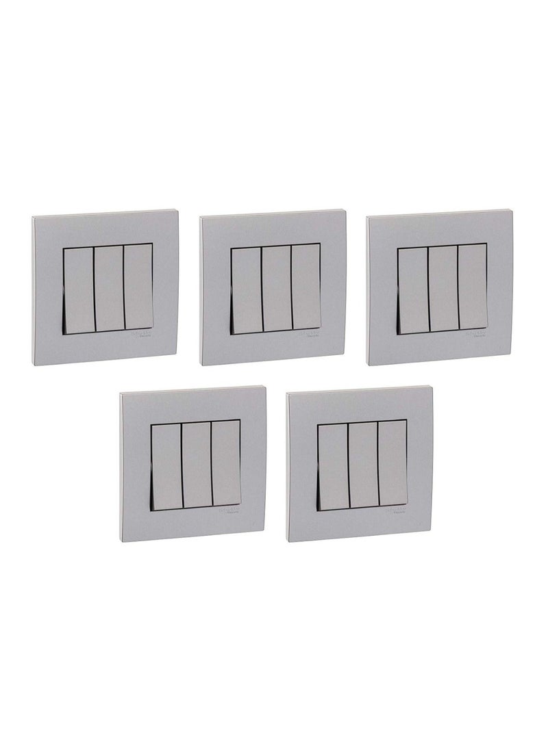 Schneider Electric KB32R_AS Vivace Silver - 2-way plate switch 2 gang - 16AX - Silver - Pack of 5